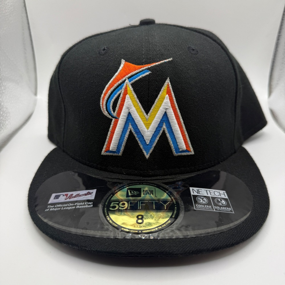 New Era 59FIFTY Miami Marlins MLB Official On-Field Fitted Hat Black Size 8